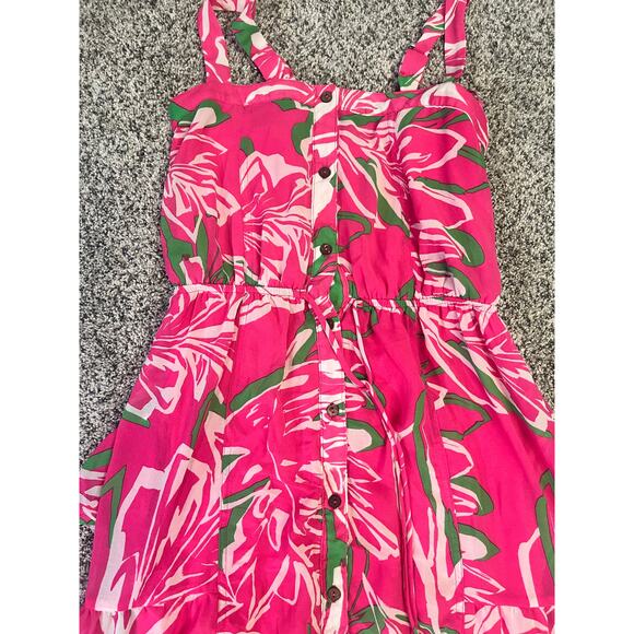OneTheLand‎ Maxi Dress Pink Tropical Leaf Print Boho Resort Size Small VGUC - Picture 4 of 12